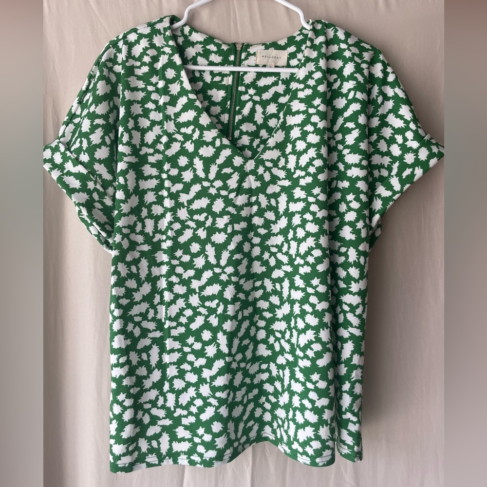 MELLODAY Green Short Sleeve Relaxed Blouse